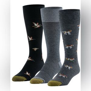GOLDTOE NEW Men's Dress Crew Socks 3-pack Size 6-12.5 Office Dog Bird Assorted